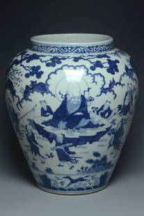 A LARGE EIGHT IMMORTALS JAR JIAJING MARK: A Large Chinese Eight Immortals Jar Jiajing Mark. Dimensions: 15 x 13 1/2 in.