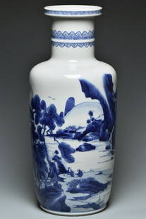 A LARGE BLUE AND WHITE VASE KANGXI PERIOD: A Large Blue and White Vase Kangxi Period. Dimensions: 18 1/4 x 8 in. Provenance: From the collection of Charles George(1898-1983). Manager of Sir Victor Sassoon's Empire in China, Mr Charles George