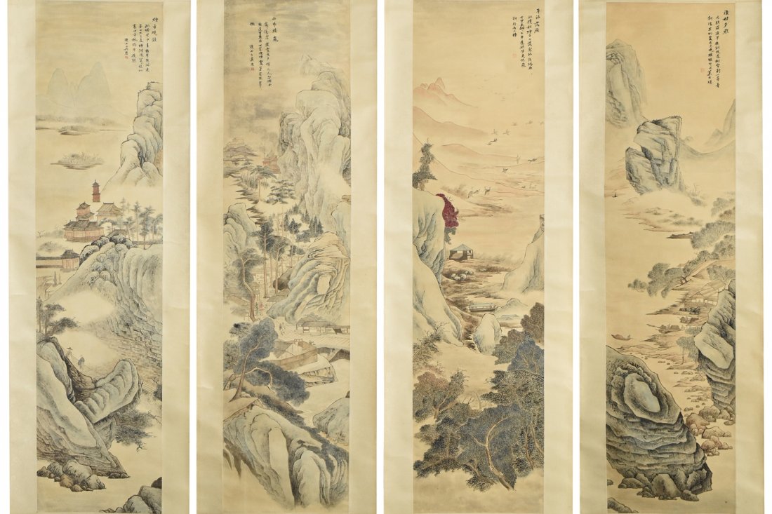 WU LI(1632-1718), SET 4 SCROLL PAINTINGS ON PAPER (1 of 10)