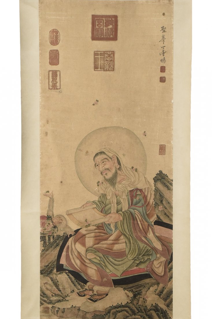 DING YUN PENG(1547-1628),SCROLL PAINTING ON PAPER: Ding Yun Peng(1547-1628),Scroll Painting on Paper. Dimensions: 72 1/2 x 23 1/2 in. (entire scroll) 36 1/2 x 15 in. (artwork only)