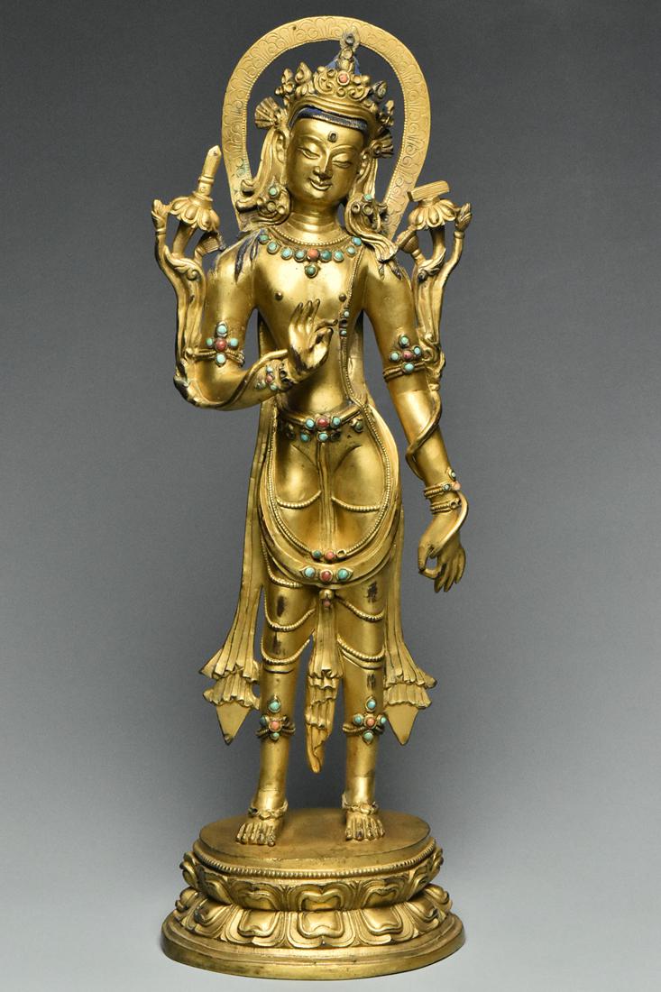 A SINO-TIBETAN GILT BRONZE AVALOKITESHVARA (1 of 17)
