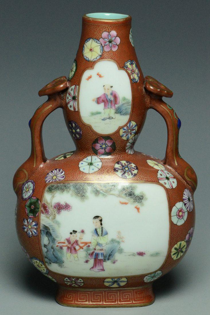 A FAMILLE ROSE DOUBLE-GOURD FLASK QIANLONG MARK (1 of 16)