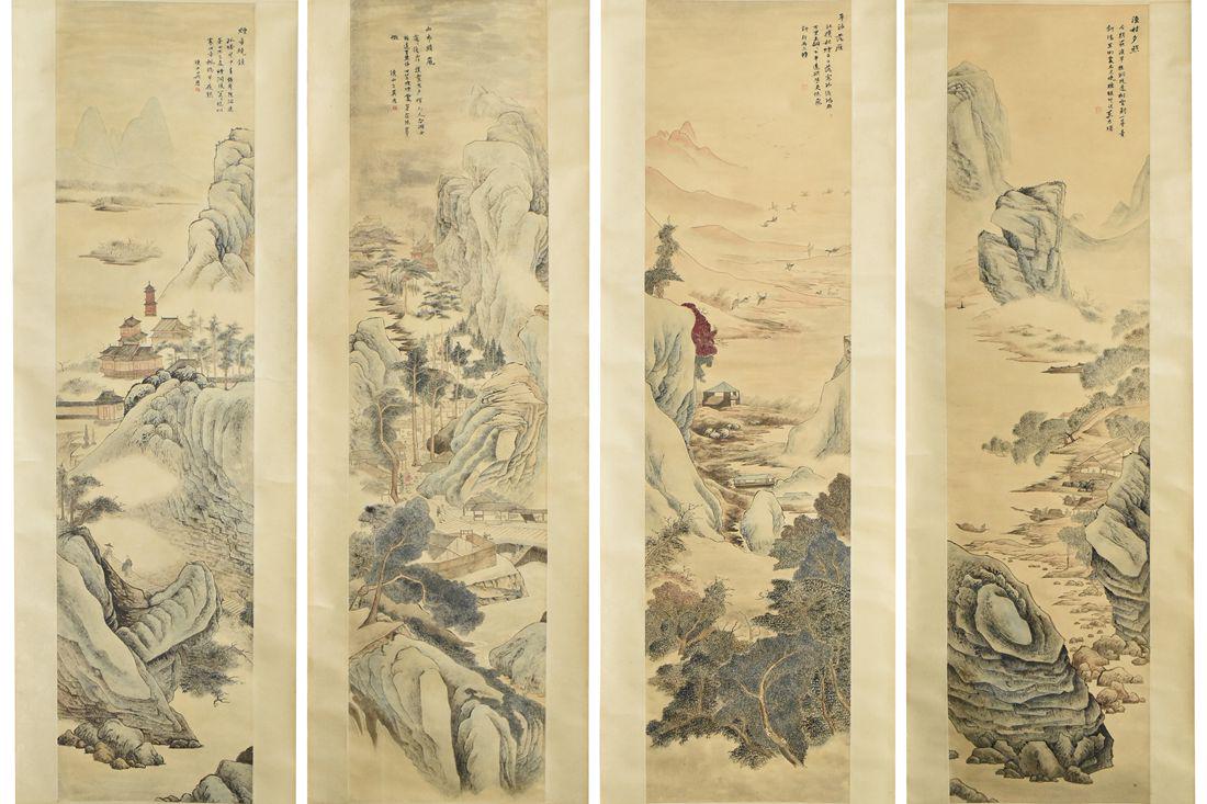 WU LI(1632-1718), SET 4 SCROLL PAINTINGS ON PAPER (1 of 10)