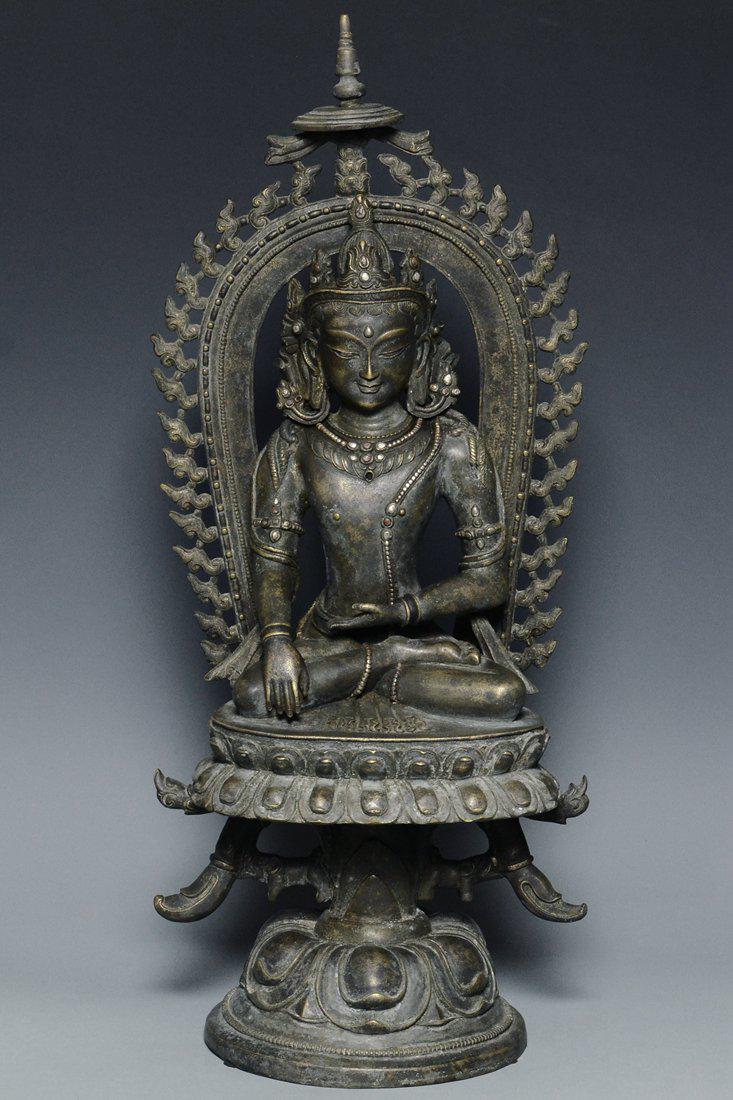 A LARGE YUAN SILVER-INLAID BRONZE BODHISATTVA (1 of 11)