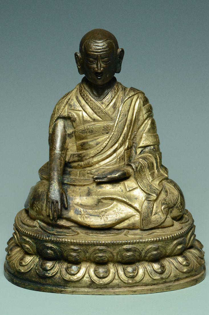 INSCRIBED TIBETAN QING DYNASTY GILT BRONZE LAMA (1 of 15)
