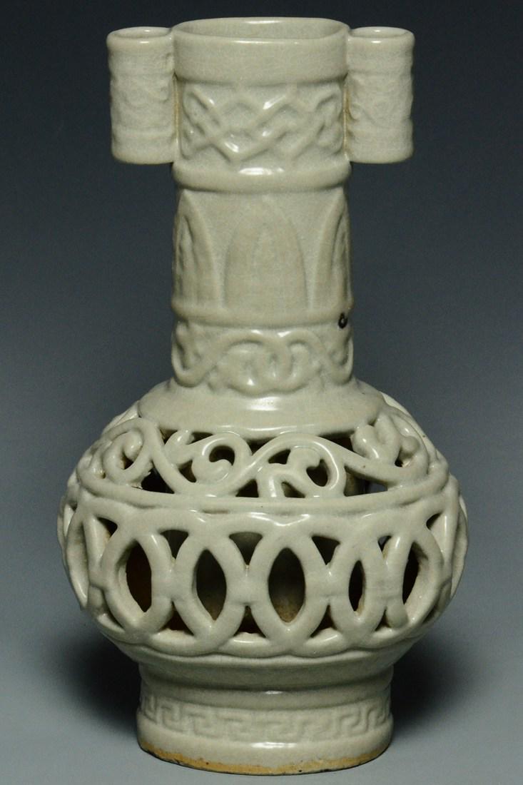 A YUAN DYNASTY LONGQUAN CELADON OPENWORK VASE (1 of 10)