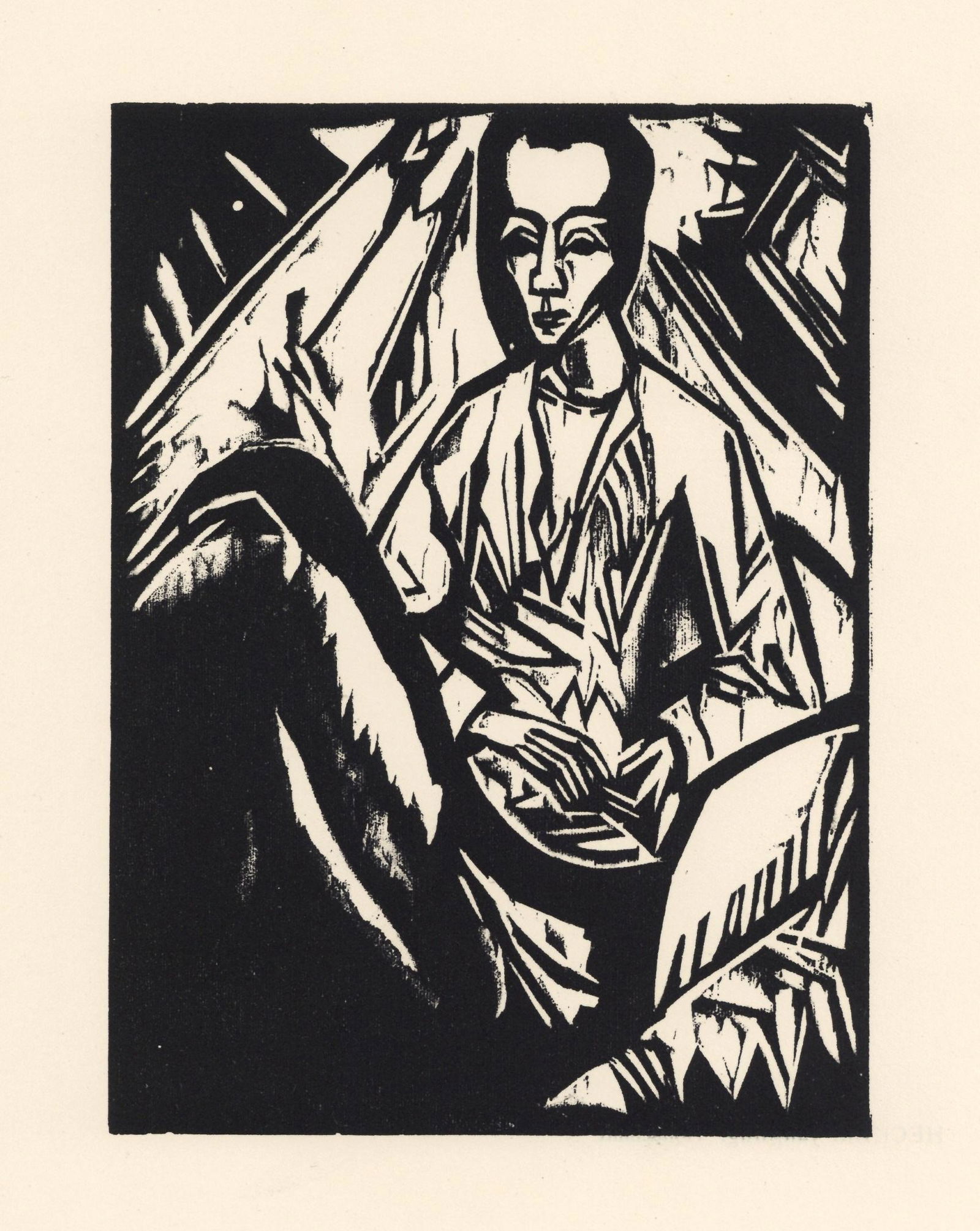 Erich Heckel original woodcut "Sick Girl" (Krankes: Medium: original woodcut. Printed in 1920 for the Deutsche Graphiker der Gegenwart portfolio, and published in Leipzig by Klinkhardt & Biermann in an edition of 500. Image size: 9 7/8 x 6 1/4 inches (