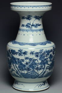 A BLUE AND WHITE VASE: A BLUE AND WHITE VASE. Dimensions: 15 x 8 3/4 in. High resolution pictures can be found at https://file.ac/pdUa-A_MTlY/