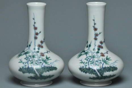 A PAIR OF DOUCAI VASES YONGZHENG MARK AND PERIOD: A PAIR OF DOUCAI VASES YONGZHENG MARK AND PERIOD. Dimensions: 4 3/4 x 3 1/4 in. Provenance: From the collection of Charles George(1898-1983). Manager of Sir Victor Sassoon's Empire in China, Mr