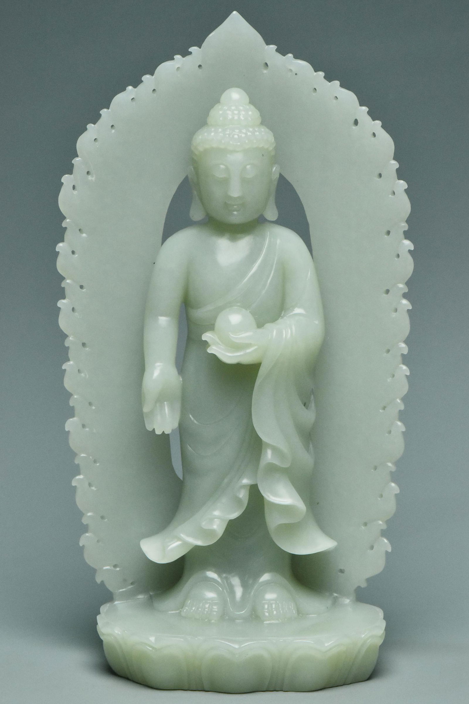 A WHITE JADE FIGURE OF BUDDHA QIANLONG PERIOD (1 of 17)