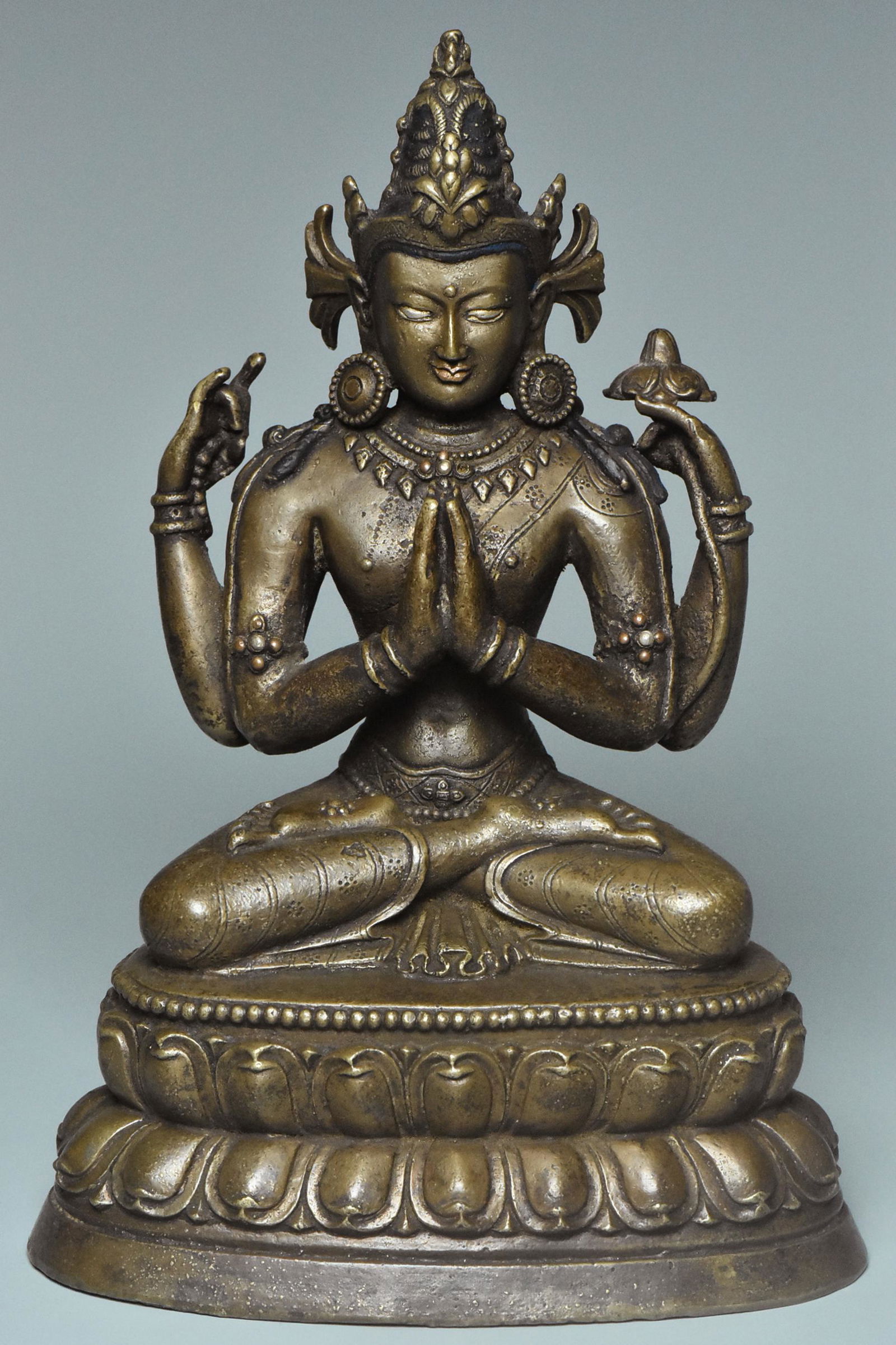 A YUAN DYNASTY SILVER-INLAID BRONZE SADAKSHARI (1 of 14)