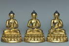 SET OF THREE MING DYNASTY GILT BRONZE BUDDHA