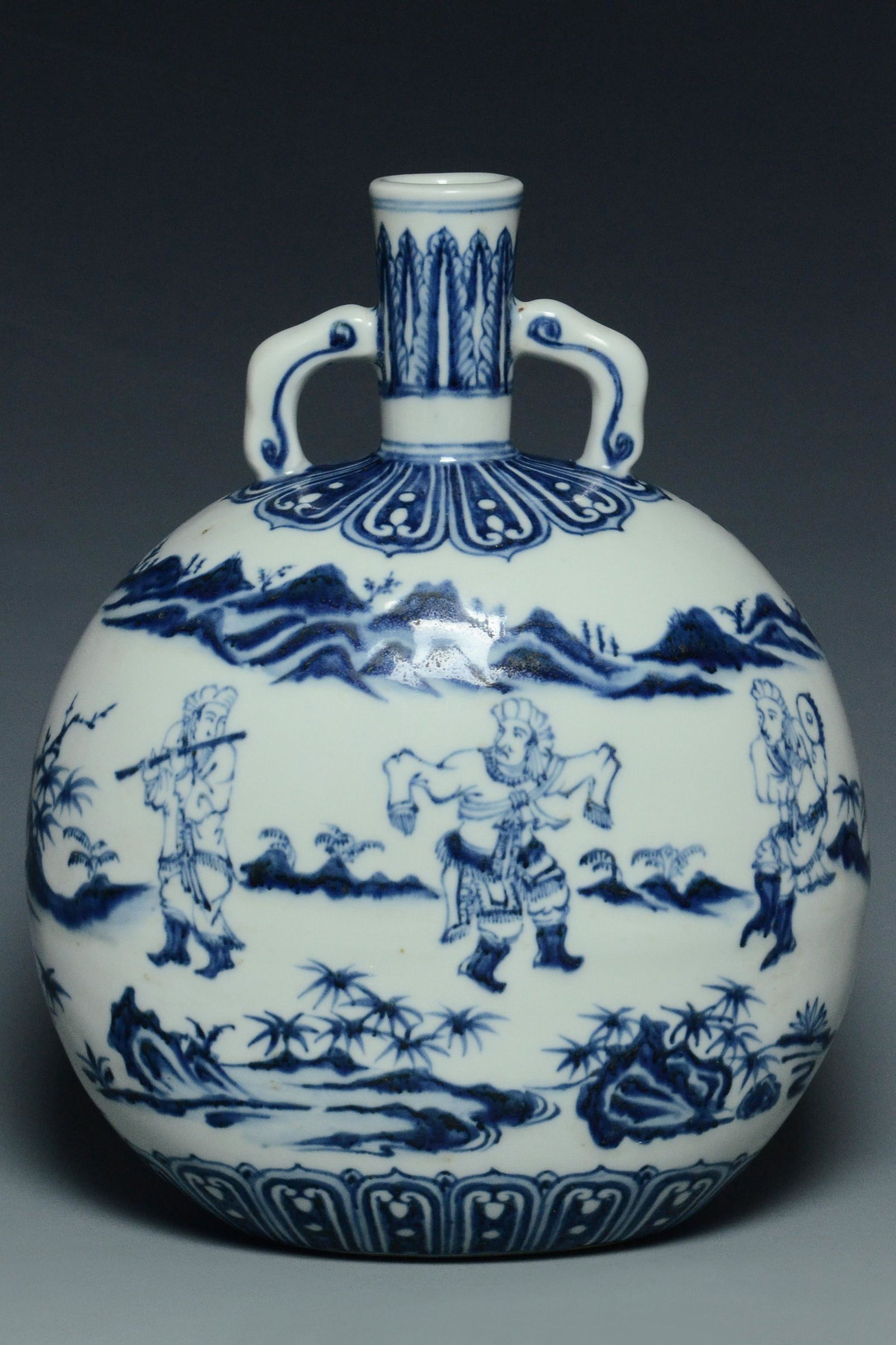 A MING DYNASTY FIGURE SUBJECT MOON FLASK (1 of 11)