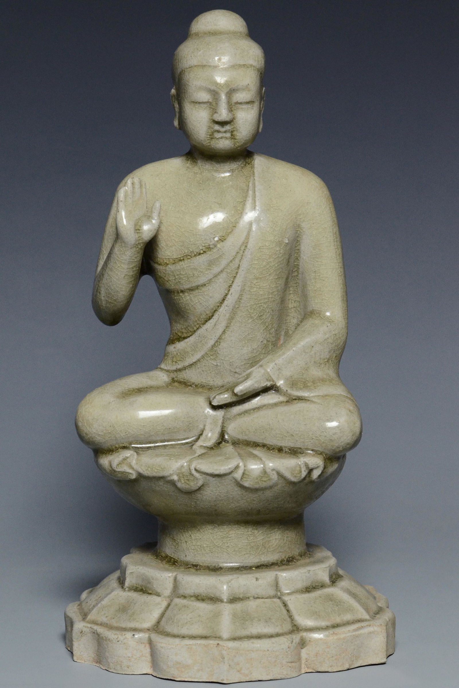 SUI DYNASTY STRAW GLAZED SEATED FIGURE OF BUDDHA (1 of 13)