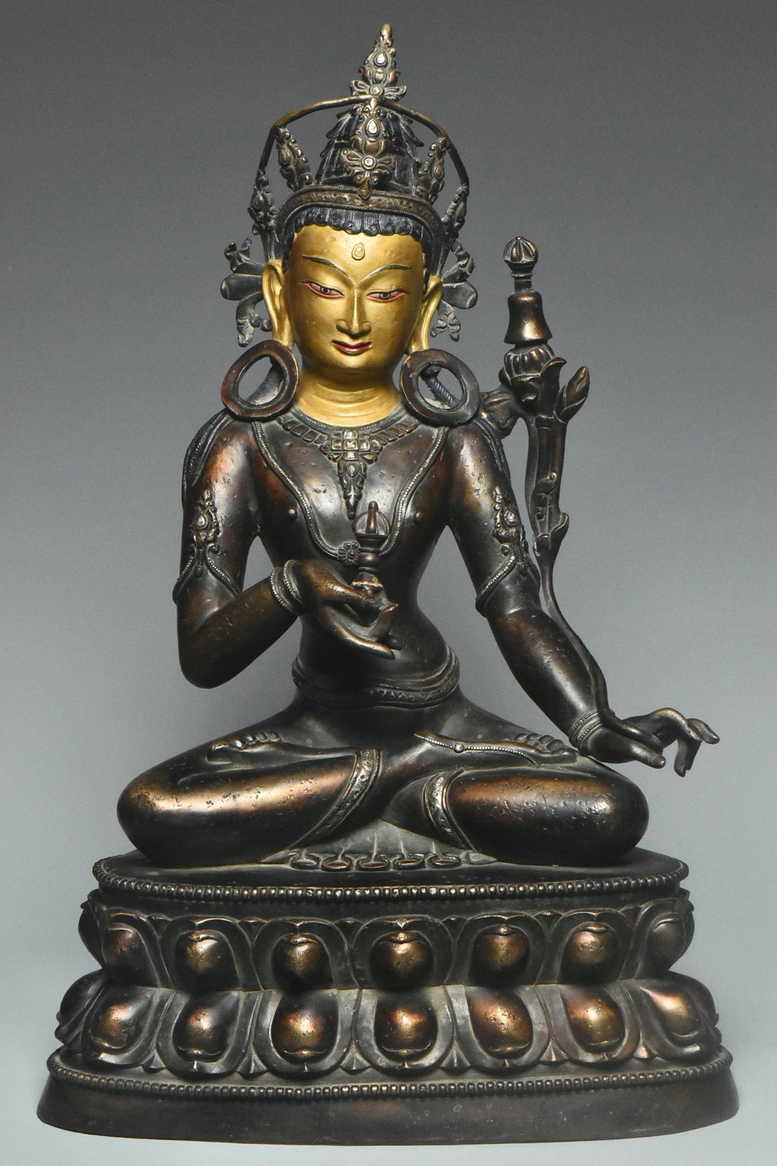 INSCRIBED YUAN DYNASTY SILVER-INLAID BRONZE TARA (1 of 15)