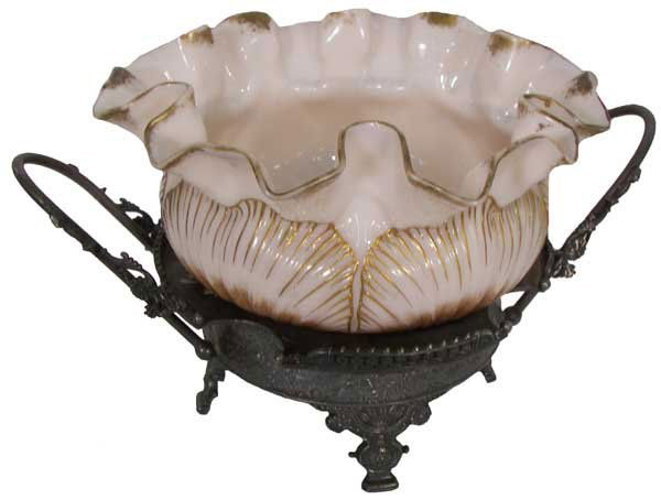 19th C. American Victorian brides basket: 19th C. American Victorian brides basket on silverplate base - 8"h x 14"w x 8"d IMPORTANT PLEASE NOTE. We do not auction items in numerical order. However, some lots have assigned times for telephone