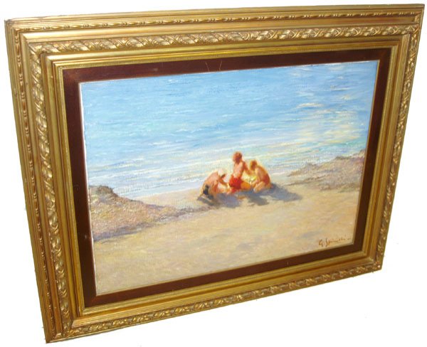 Italian o/c beach scene sgd. G. Shinelli