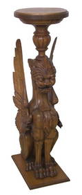 Quarter sawn oak seated winged griffin pedestal (1 of 1)