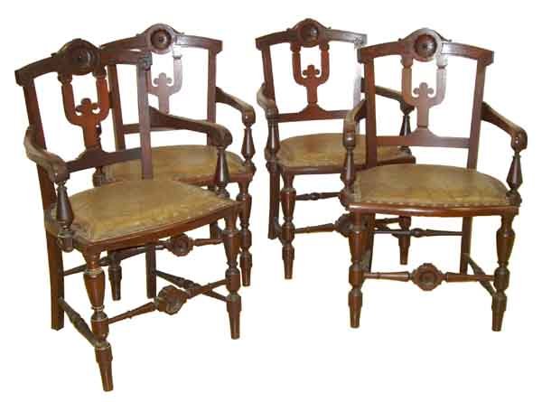 4 Lg. burled walnut Renaissance armchairs