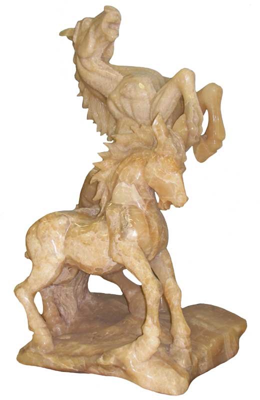51" Hand carved alabaster statue of horses