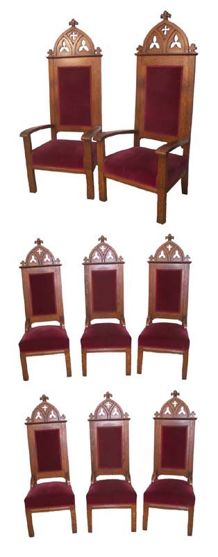 Set of eight American Gothic oak chairs