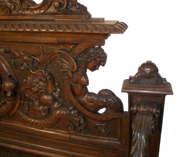 Renaissance walnut hall bench w/griffins,dolphins - 2