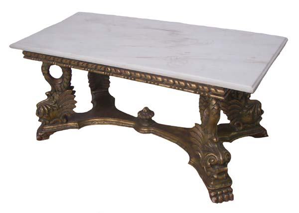 Carved gilt wood m/t coffee table w/dolphins