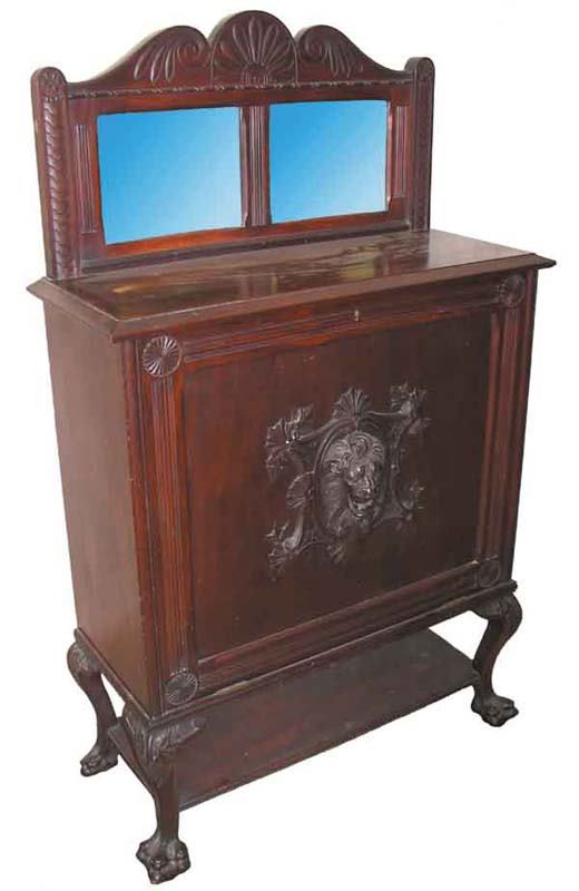 Mahogany folio cabinet w/dbl. mirror,lion head