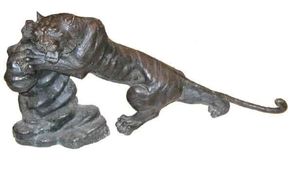 Japanese 2 part figural bronze of mountain lion