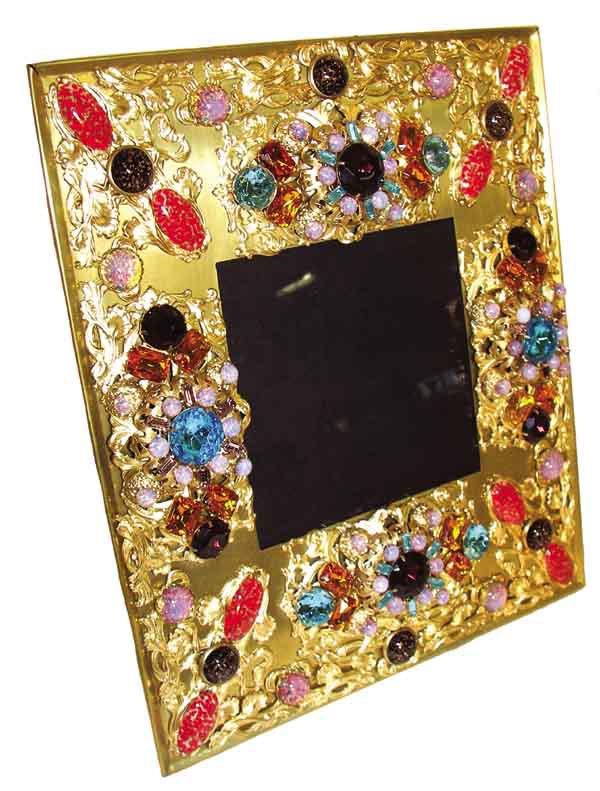 Early 20th C. jeweled & decorated brass frame