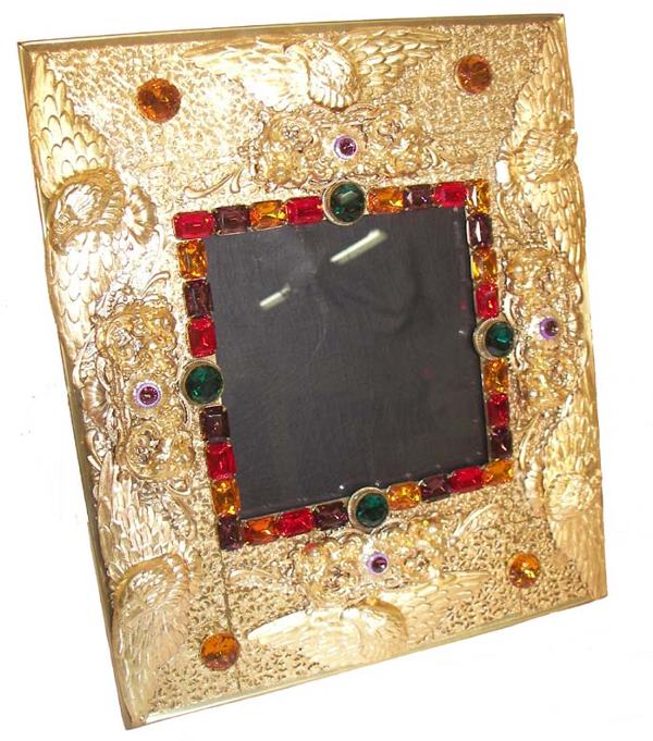 Jeweled and decorated brass frame w/eagles