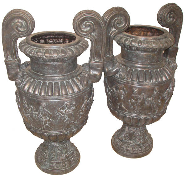 Pr. Cast Bronze Urns W/neo Classical Figures