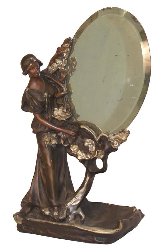 19th C. terracotta figural dresser top mirror