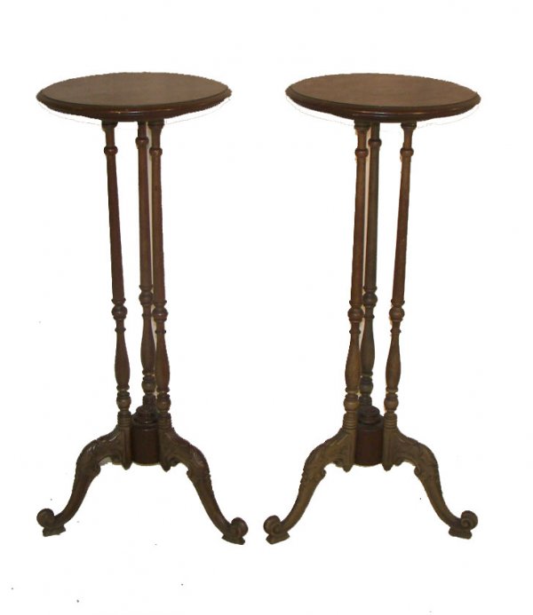 Pair mahogany pedestal base stands