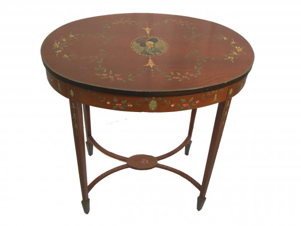 1920's Adams style table with hand painted floral: 1920's Adams style table with hand painted floral swags signed Banks,Coldstone Co. 29"HX19"D
