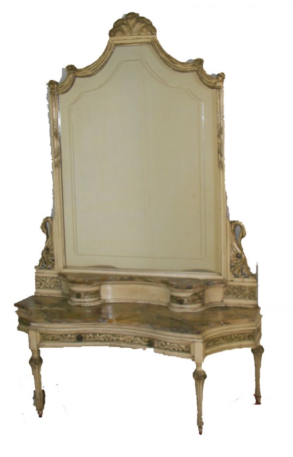 Ca. 1910 paint decorated marble top vanity with swan