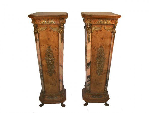 Pr. wood & marble 51" Egyptian style pedestals with 