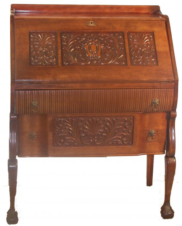 Horner style mahogany carved slant front desk
