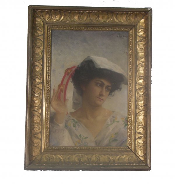 Antique framed oil on canvas portrait of a woman pl