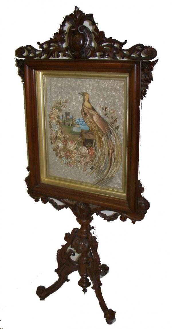19th C. Brooks Bros. walnut pedestal firescreen - 4