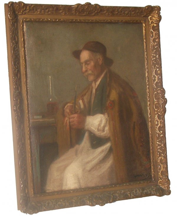 19th C. framed o/c man with a pipe?artist signed