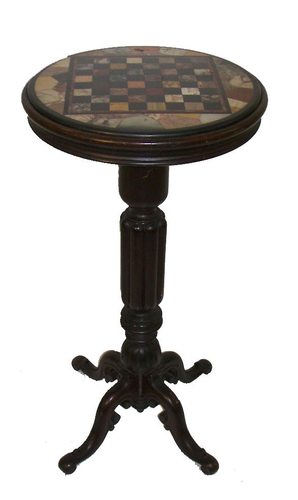 19th C. peitra dora inlaid marble top game table on