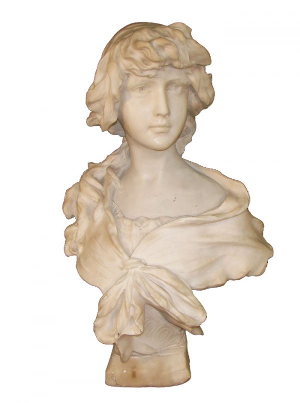 19th C. French Art Nouveau marble bust of young lad