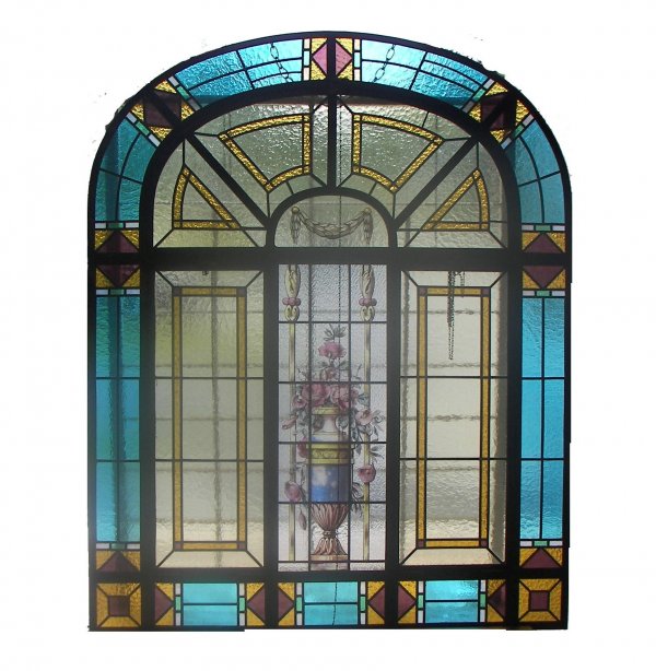 Large 19th C. French stained and leaded glass arche