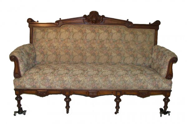 19th C. Renaissance walnut 6 leg sofa with carved c