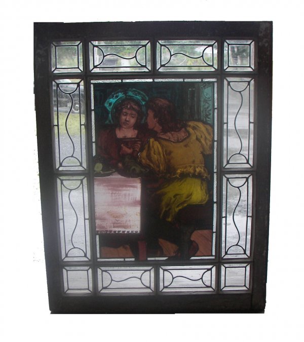 American Eastlake Victorian leaded and hand painted