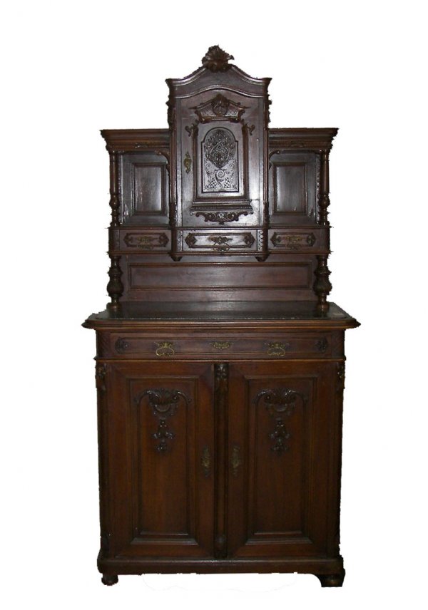19th C. French style carved walnut marble top serve