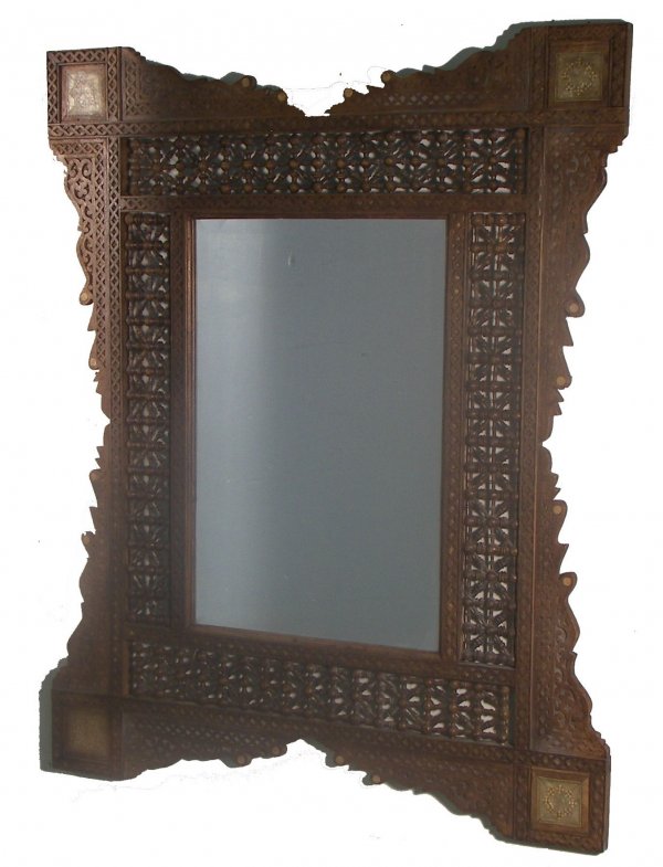 Moroccan carved,inlaid and decorated wall mirror wi