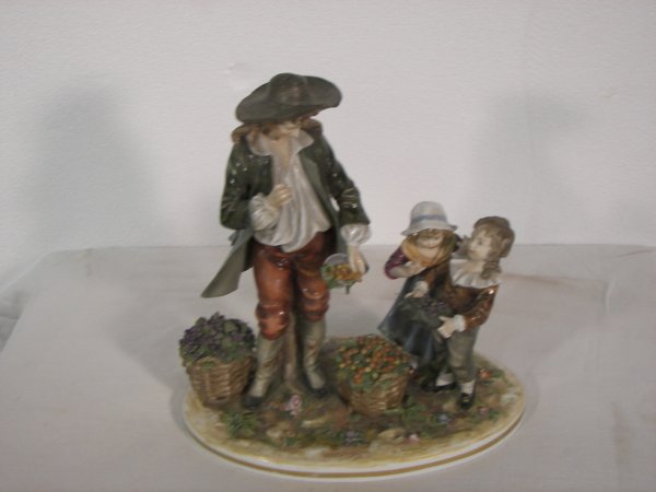 19th C. Fr. Capodimonte figural statue of father a: 19th C. Fr. Capodimonte figural statue of father and children