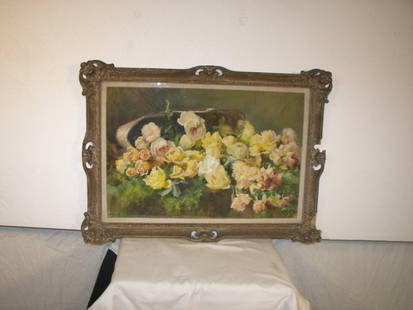 1889 framed watercolor of roses sgd. Ruth Mercier: 1889 framed watercolor of roses sgd. Ruth Mercier